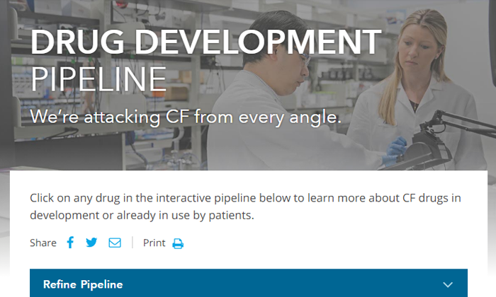 The image contains a screenshot of the top of the Drug Development Pipeline page.