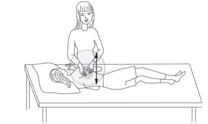 This illustration shows how to do chest percussion on a child's right lower side back - lower lobes.