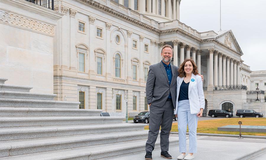 National Volunteer Advocacy Co-Chairs, Jeremy Olimb, a father of children with CF, and Marissa Benchea, an adult living with CF, on Capitol Hill.