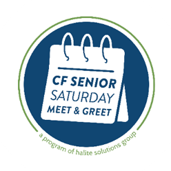 A calendar icon with the title "CF Senior Saturday Meet and Greets" inside it.