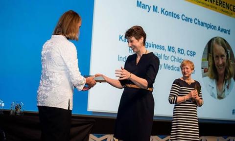 Cindy George presented Karen Maguinness and Ginny Drapeau with the Mary M. Kontos Care Champion Award. (From left to right, Maguinness, George and Drapeau)